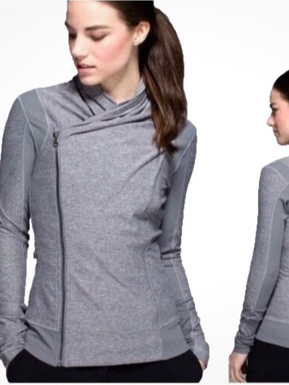 Lululemon Bhakti Yoga Jacket Heathered Gray double zipper cowl neck size 8